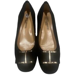 SESTO MEUCCI Women's Round Toe, Low Block Heel, Slip-On Pumps, Black Suede, 7.5